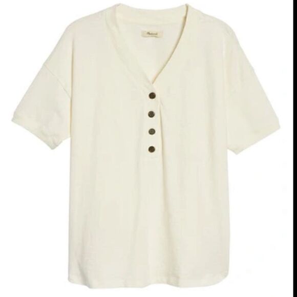 MADEWELL Relaxed Henley T-shirt Bright Ivory Women’s Size XS - Picture 1 of 7